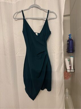 Spaghetti Strap Teal Wrap Dress